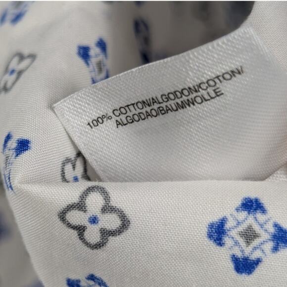 Jones New York Signature Petite Medium Non Iron Shirt Blue Print Cotton Blouse - Picture 3 of 4